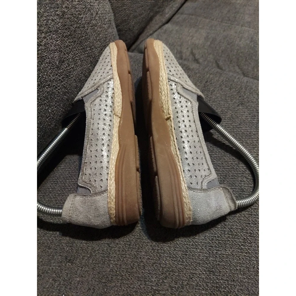 Clark's Daelyn Summit Metallic Pewter Perforated Leather Espadrilles Shoes Sz 6M
